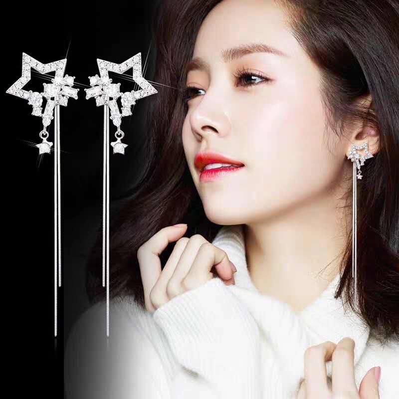 2020 new 925 silver needle tide suitable for round face earrings female long temperament network red stream Su earbutton