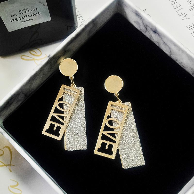 Retro sequins love cold wind earrings female Korean temperament personality all-match exaggerated earrings hipster long ear acupuncture