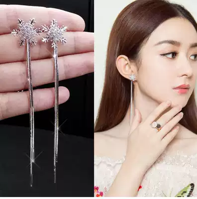 2019 new sweet snowflake sterling silver earrings tassel long version temperament earrings Korean hypoallergenic sweet earrings summer
