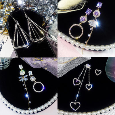 s925 silver needle butterfly diamond asymmetrical earrings female super fairy quality Korean long version cold wind ear needle drop earrings tide