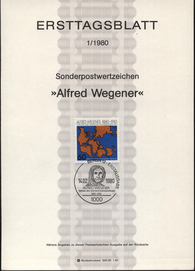 West Berlin 1980-1 geophysicist Weigner's first day of world paper Remembrance of the postmark