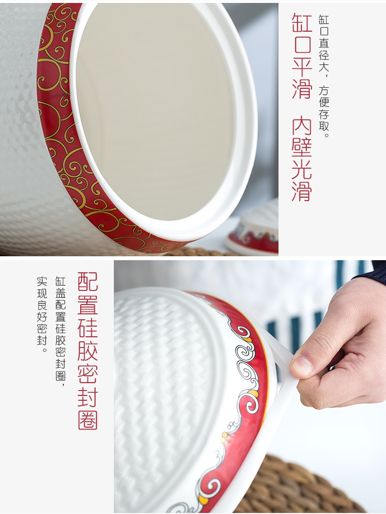 Jingdezhen ceramic barrel ricer box store meter box 10 jins of 20 kg to the storage tank with cover seal household moistureproof insect - resistant