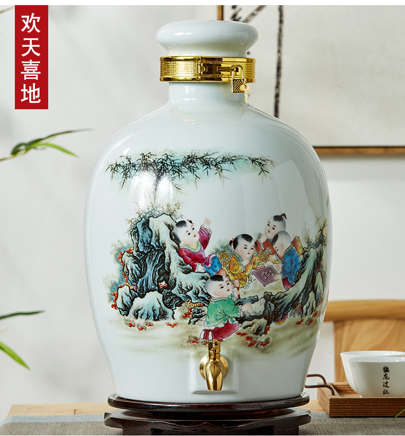 Jingdezhen ceramic home wine jar sealing 10 jins 20 jins 50 kg small it as cans bottles with tap hip flask