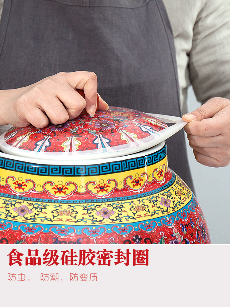 Ceramic barrel ricer box 20 jins 30 jins of 50 pounds to take rice storage box cover household moistureproof insect - resistant rice jar airtight