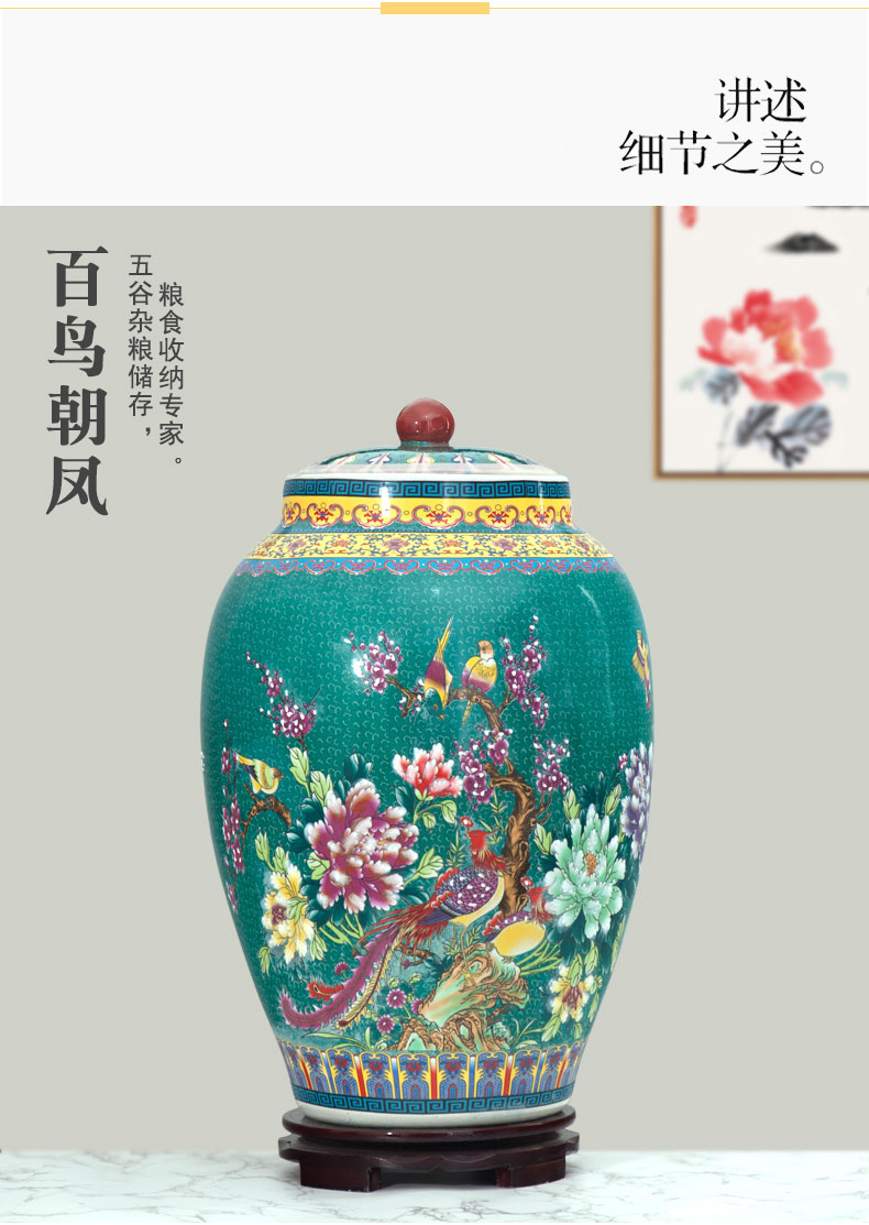 Jingdezhen ceramic barrel pack ricer box store 20 jins 30 jins of 50 kg household moistureproof insect - resistant rice jar with cover meter box