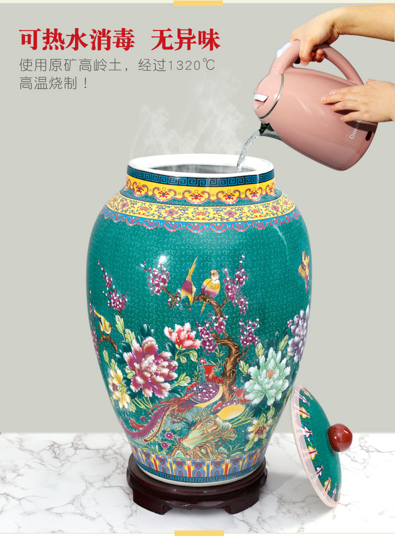 Jingdezhen ceramic barrel pack ricer box store 20 jins 30 jins of 50 kg household moistureproof insect - resistant rice jar with cover meter box