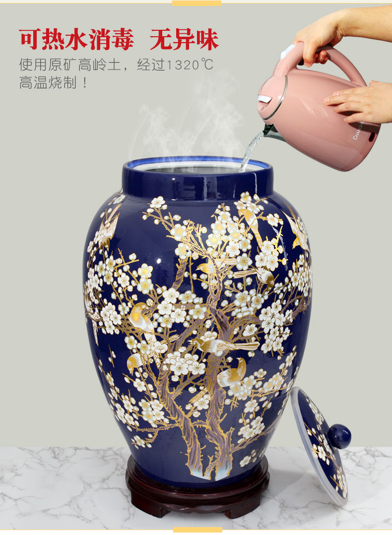 Jingdezhen ceramic barrel pack ricer box store meter box 20 jins 30 jins of 50 pounds with cover household moistureproof insect - resistant rice pot