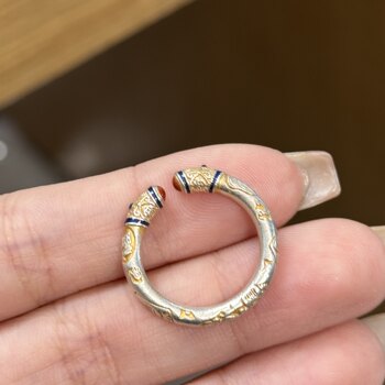 Cloisonné solid silver ring