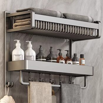German Precision Towel Rack, Bathroom No-Drill Storage Rack, Bathroom Toilet Shelf, Space Aluminum Bath Towel Rack