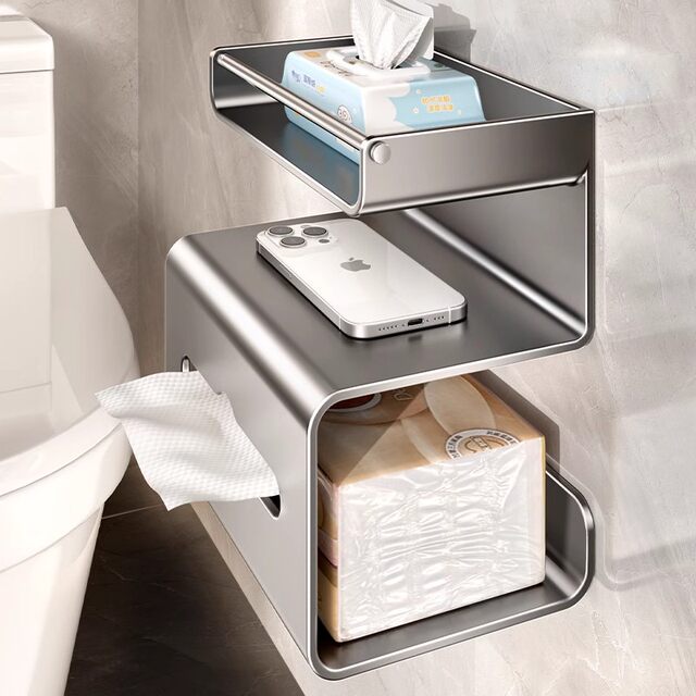 German Precision Bathroom Tissue Box, Punch-Free Toilet Storage Rack, Wall-Mounted Toilet Paper Holder, Bathroom Roll Paper Holder