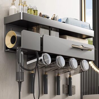 German Precision Toothbrush Holder, No-Drill Mouthwash Cup, Toothbrush Cup Storage, Wall-Mounted Hairdryer and Toothbrush Rack