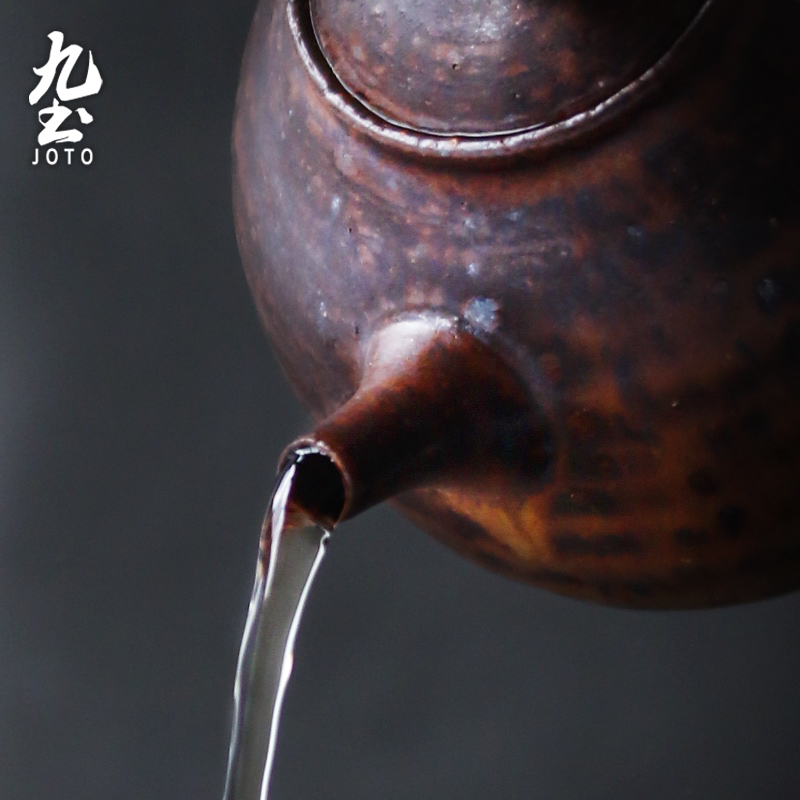 About Nine soil Japanese small coarse pottery teapot retro side single pot of checking ceramic pot of pu - erh tea red teapot kung fu tea set
