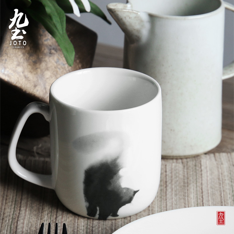 About Nine soil suits for cat ceramic mugs painter American - style coffee cup white porcelain ceramic cup with thick glass cups