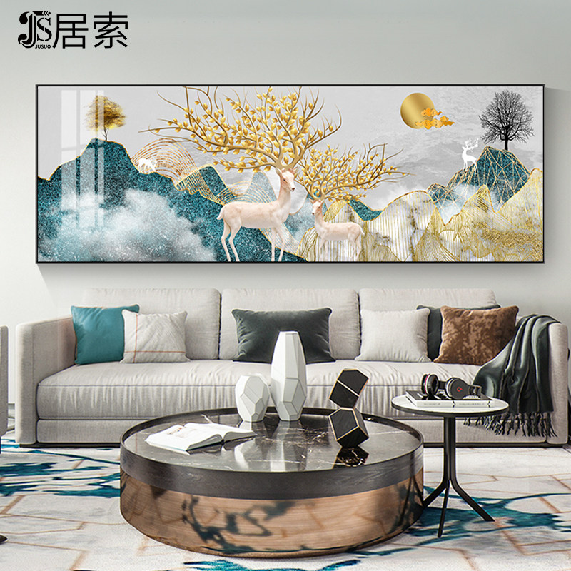 Fu Lu Shenghui living room decorative painting light luxury atmosphere lucky deer a whole hall mural sofa background wall painting