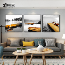 Mind mooring modern living room decoration painting square triple atmosphere golden scenery Nordic bedroom bedside painting