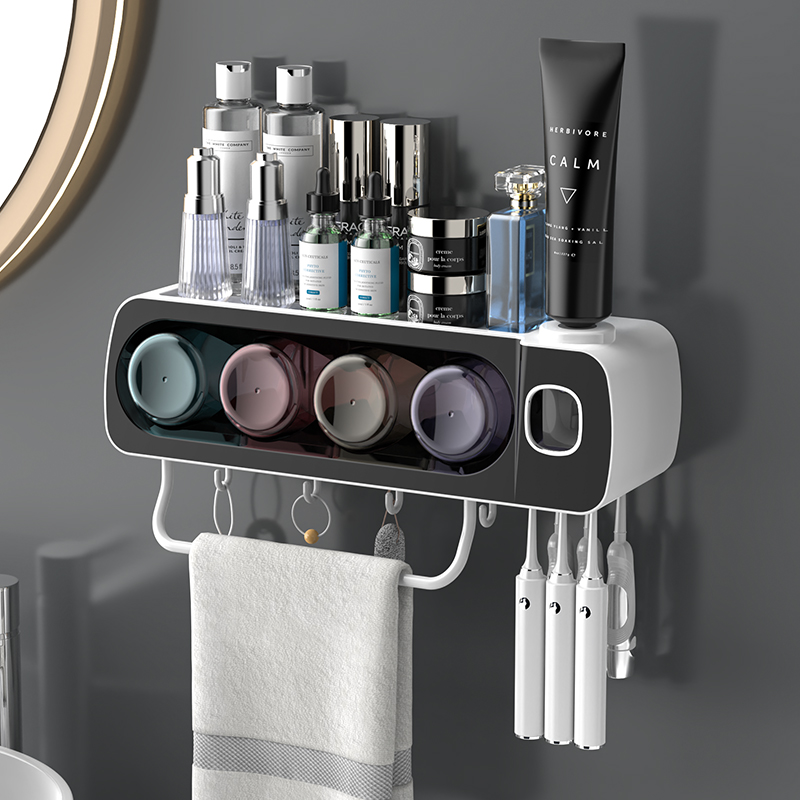 Punch-free toothbrush shelve shelve cup toothbrushing cup hanging wall style dressing room wall-mounted storage case tooth cylinder suit