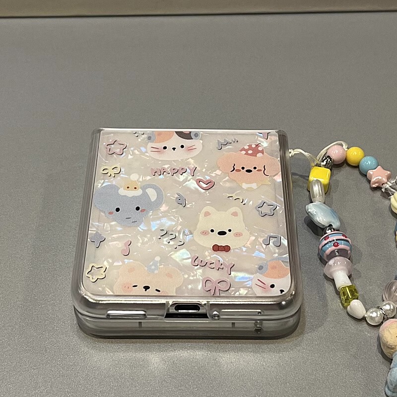 Trendy Small Animal Avatar Suitable for Huawei Pura X Foldable Phone Case Pocket2 Xiaomi Mixflip Samsung Zflip6 Bracelet Oppofindn3Flip Hard Case Honor Vivo for Women