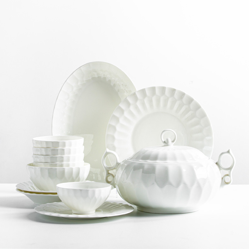 Zirui Light Luxury Household Jingdezhen European-Style Ceramic Set Pure White Bone China Tableware Rice Bowl Plate Chopsticks Housewarming Gift
