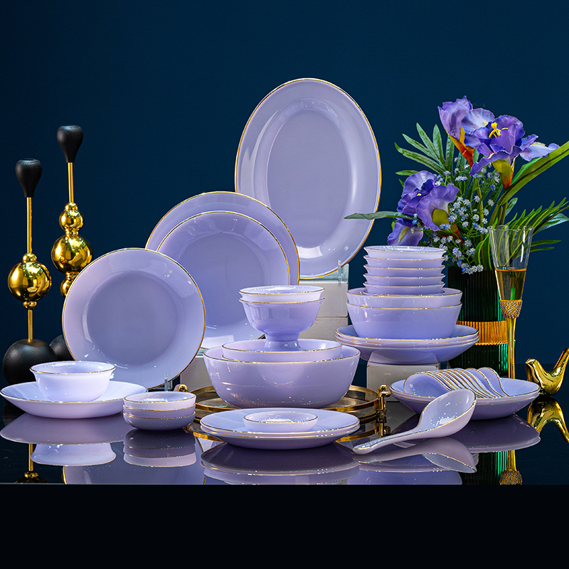 2025 New Model Thai Imported Jade Porcelain High-End Ceramic Tableware Set for Home Use, Underglaze Color Bowls and Plates for Housewarming