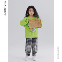 Girl Plaid Pants Spring Autumn 2022 New Children Casual Pants Little Girl Foreign Air Chessboard G Pants Outside Wearing Spring