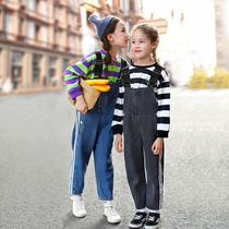 Neil Scarlett girls bib pants 2020 new spring and autumn childrens jeans girls trousers medium and large childrens pants