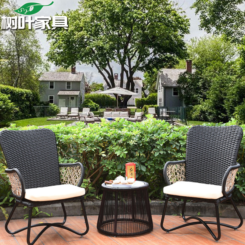 Outdoor rattan chair villa outdoor courtyard rattan table and chair leisure open-air balcony simple small coffee table three-piece combination