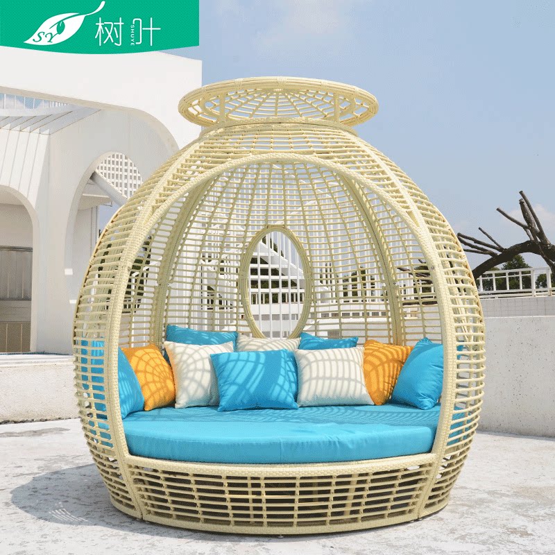 Outdoor pavilion outdoor bed villa courtyard simple awning leisure pavilion balcony rattan aluminum alloy pavilion