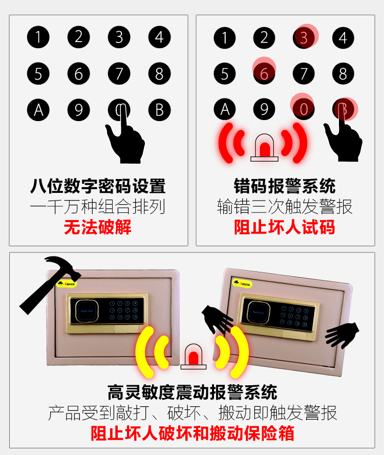 An toàn điện tử nhà nhỏ thép mật khẩu chống trộm hộp an toàn Mini tường an toàn văn phòng 30CM