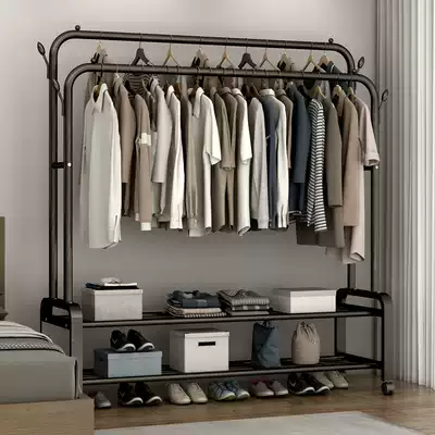 Simple coat rack Double rod drying rack floor-to-ceiling indoor mobile hanging rack Household bedroom clothes storage rack