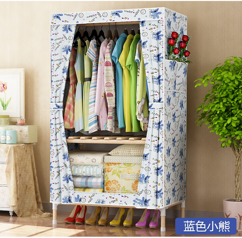 Độc tủ quần áo nhỏ bằng gỗ đơn giản tăng cường oxford vải gấp gỗ tủ thường dân tháo gỡ đơn giản treo Closet - Buồng tủ quần áo nhựa trẻ em