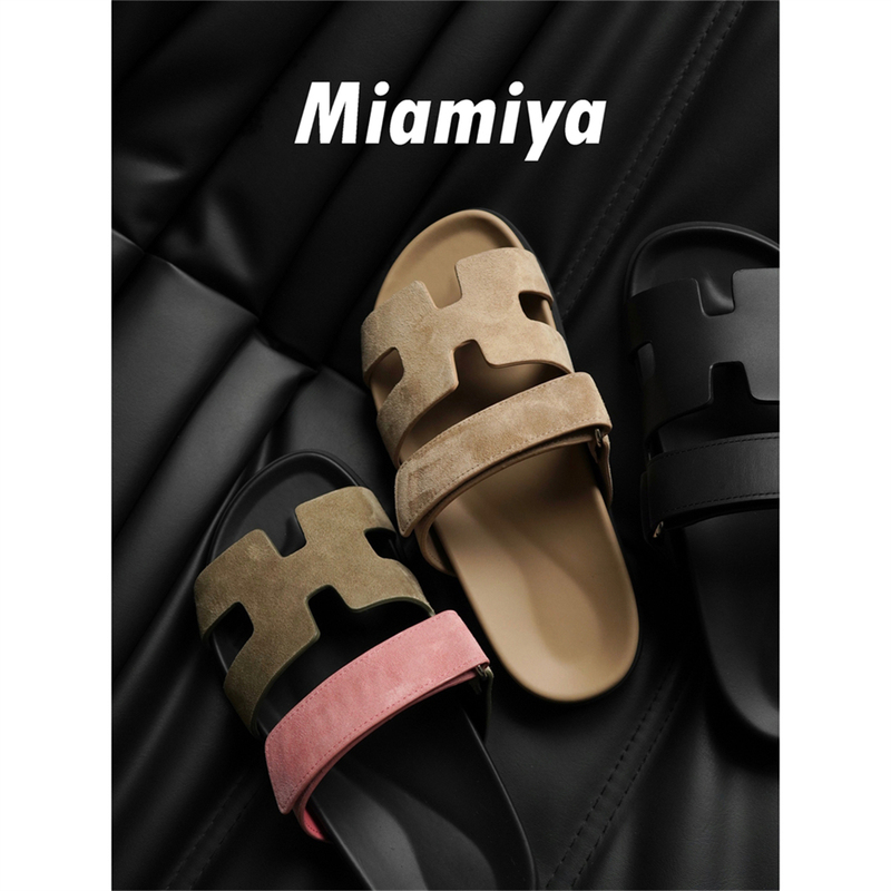4/26 Buy with Confidence! Highly-Rated Model: Erjiu Slippers, Flat-Soled, Single-Strap, Velcro-Fastening, Outdoor Sandals, Half-Slipper Style for Women