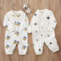 Newborn conjoined clothes Spring and Autumn 0-6 months born baby cotton pajamas autumn 3 baby out to play