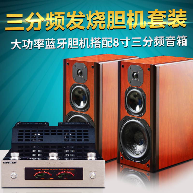 Three-way 8-inch bookshelf speaker Bluetooth tube machine fever hifi speaker combination set 20 high-power audio