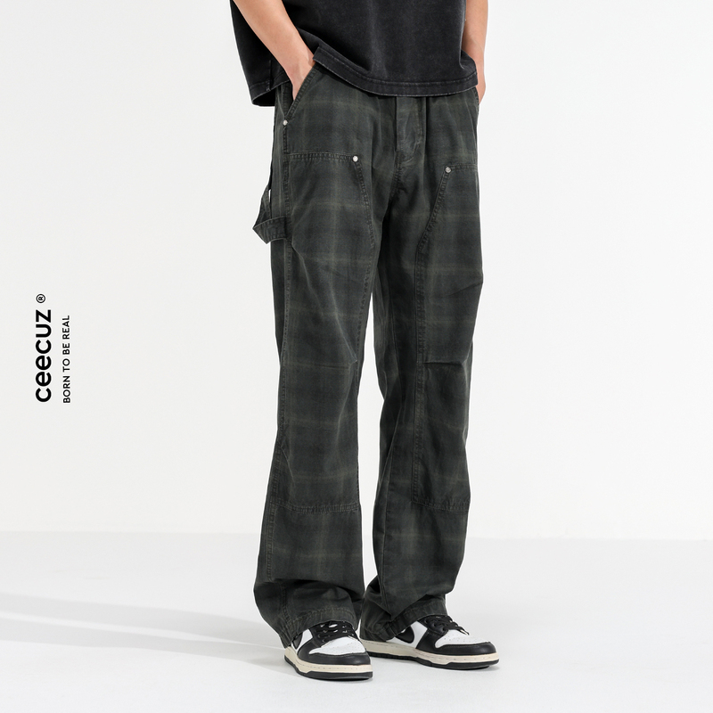 Ceecuz American Retro Vintage Plaid Lumberjack Pants Men's 2026 Summer New Loose Casual Work Pants Ceecuz American Retro Vintage Plaid Lumberjack Pants Men's 2026 Summer New Loose Casual Work Pants