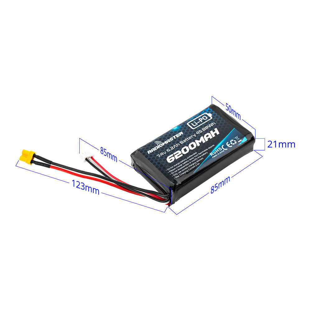 【RadioMaster】6200mAh 高容量航模遙控器鋰電池｜2S 7.4V 超長續航 雙接頭版