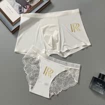 Couple underwear for men and women with lace trackless quartet shorts in the flat corner of luxury glacier summer thin