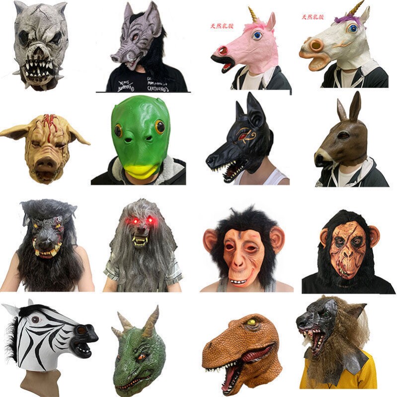Halloween mask whole person evil to shake up the green head fish shining wolf head rhinoceros tyrannosaurus dinosaur wild boar-spotted horse headgear