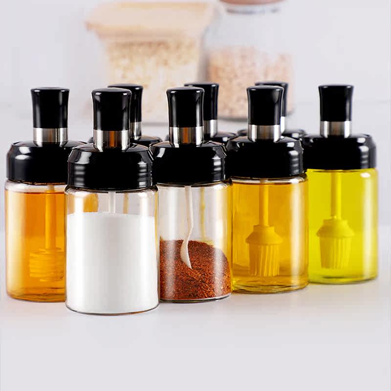 Seasoning bottle spoon cover one seasoning jar household sealed kitchen storage seasoning jar glass salt monosodium glutamate seasoning box
