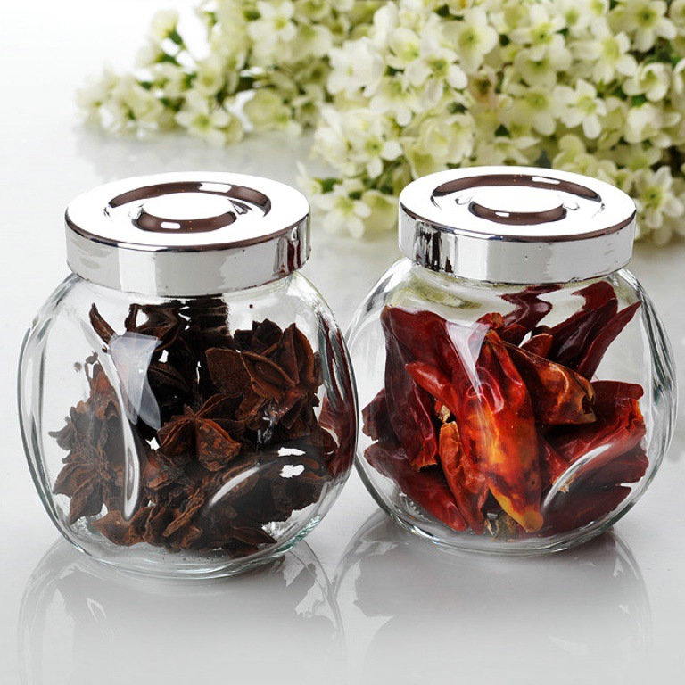 Electroplated drum glass jam bottle kitchen storage bottle Sugar honey tank sealed grain flavor vessel