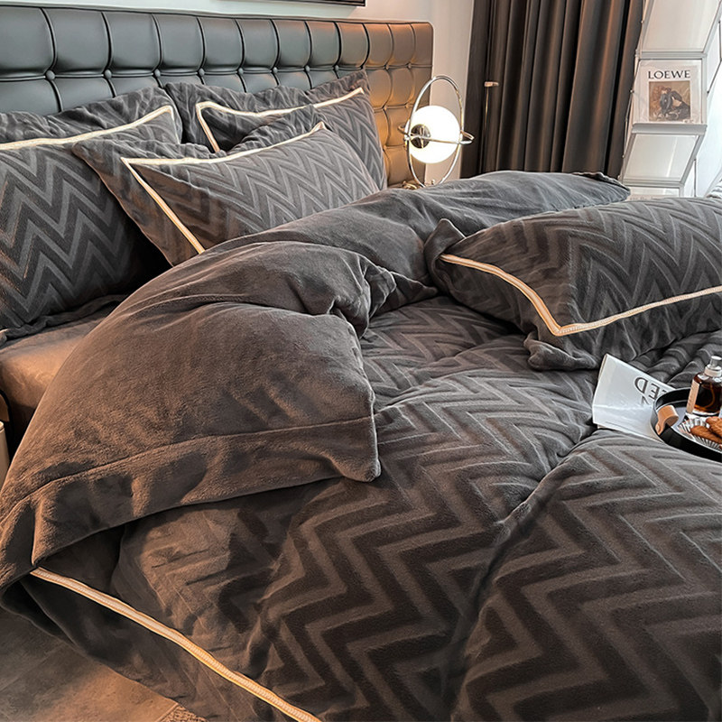 Winter Light Luxury High Level Sensual Milk Suede Bed Four Pieces Double Sided Plus Suede Quilt Cover Thickened Coral Flannel Linen-Taobao