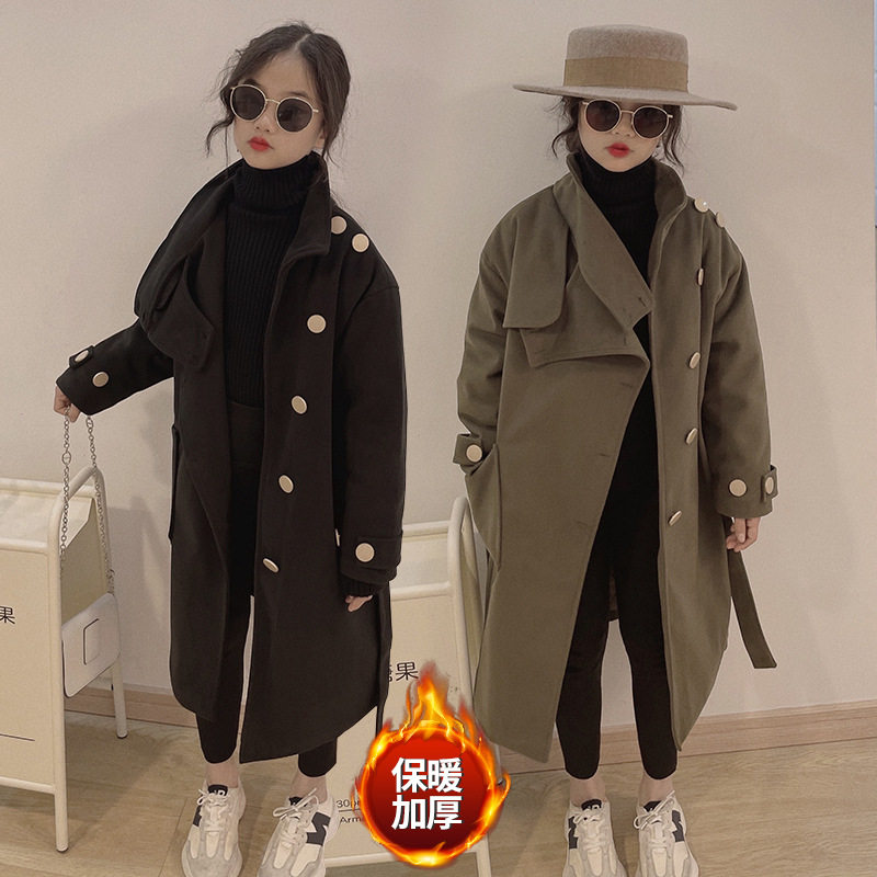 Girl girl plus cotton thickened, great coat of clothing for autumn and winter 2021 new Korean version CUHK children long version of the wind coat warm coat