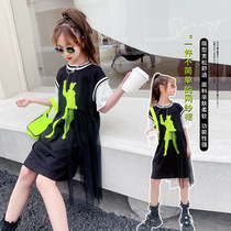 Ocean Gas Girl Blouse 2022 Summer New Short Sleeve Girl Han Version Loose Mesh Red Medium Long breathable T-shirt Skirt Tide