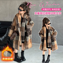 Big girls spring autumn and winter coats girls and childrens cotton and thickened modern style mid-length woolen coats are trendy