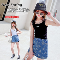 Girl Vest New 2021 New Korean Version Foreign Air Children Sleeveless Blouse Thin Knitted Harness Summer T-Shirt