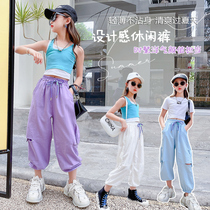 Girl Anti-mosquito Pants 2021 Summer Clothing Online Red Children Girl Clothing Casual Pants Summer Ultra Slim Cotton Linen Summer Pants