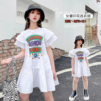 Girls T-shirt 2021 Summer new Korean version girl Short sleeves CUHK Fairy Tide Relaxation Mid-Length T-shirt Dress