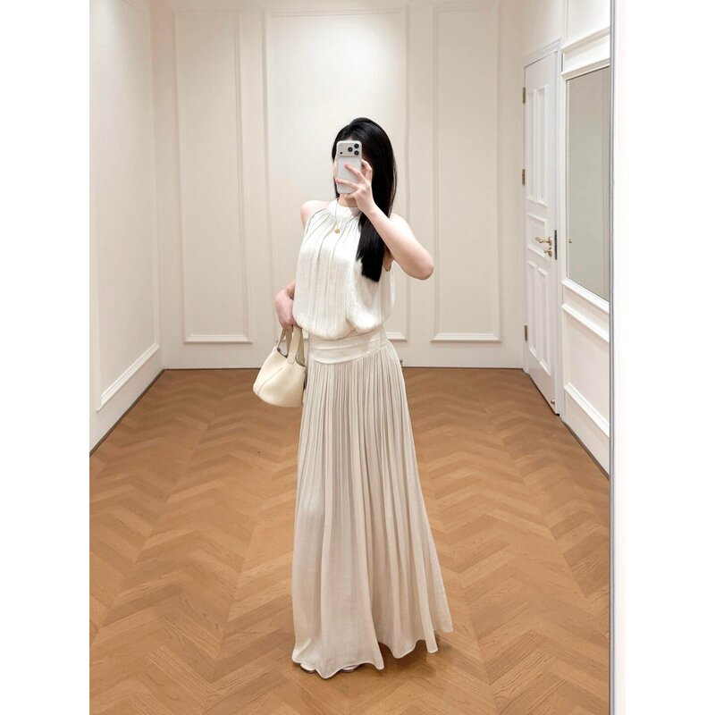 Purely Desirable Outfit Set for Women, Summer Beach Vacation, Korean Style Casual, Stunning White Sleeveless Top and Long Skirt Purely Desirable Outfit Set for Women, Summer Beach Vacation, Korean Style Casual, Stunning White Sleeveless Top and Long Skirt
