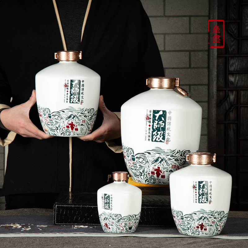 An empty bottle of jingdezhen ceramic 1/3/5/10 jins to household seal wine utensils mercifully wine wine jar hip flask
