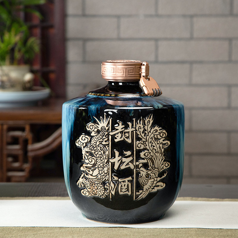Wine jar Jingdezhen ceramics home sealed cellar 5 10 jins filled white wine medicine wine tank carved empty wine bottle