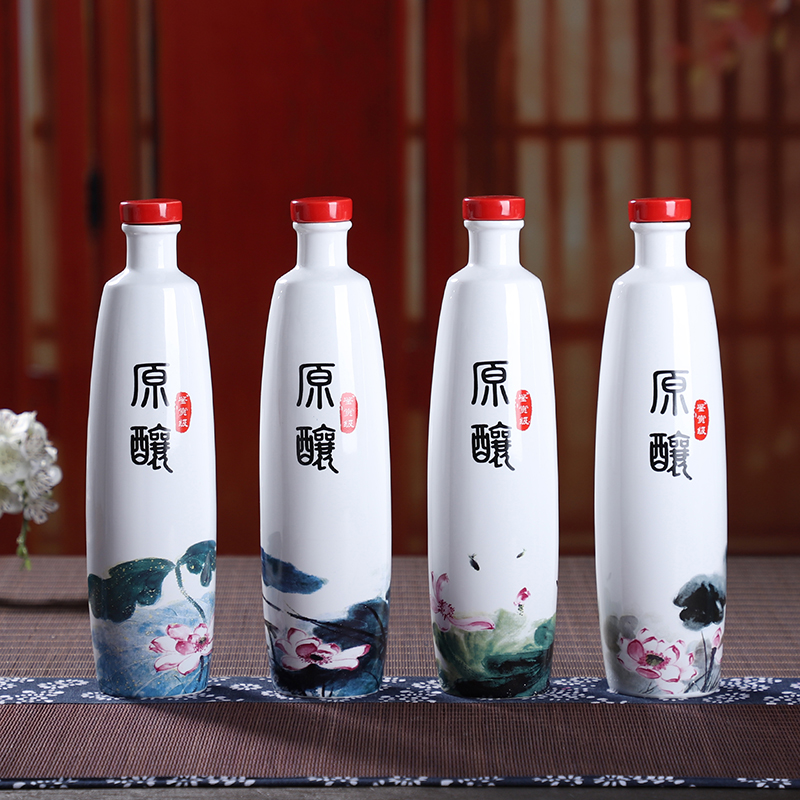 The Empty bottles of jingdezhen ceramic household seal belt box gift Chinese style restoring ancient ways liquor pot lotus 1 catty